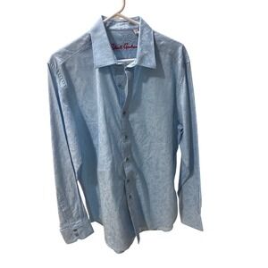 Robert Graham Mens Light Blue Paisley Embroidered Classic Fit Dress Shirt Size L